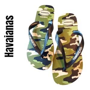 Havaianas - Olive Green Tan Camouflage Camo Flip Flops Sandals Size 8 Unisex